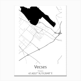 Vecses,Hungary Minimalist Map Canvas Print