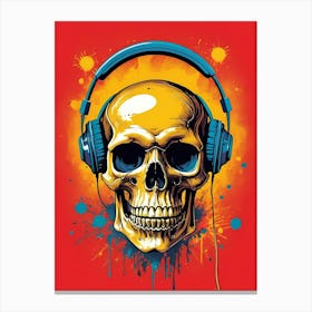 Skull With Headphones Pop Art (10) Canvas Print