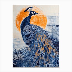 Blue & Orange Peacock Portrait Canvas Print