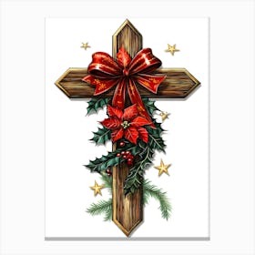 Christmas Cross With Poinsettia Canvas Print