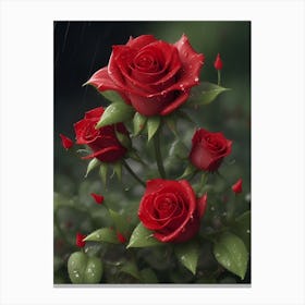 Red Roses At Rainy With Water Droplets Vertical Composition 40 Canvas Print