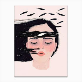 Illustration Of A Woman With Fish Flying Around Her Head 1 Canvas Print