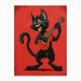 Black Cat Playing Guitar 4 Canvas Print