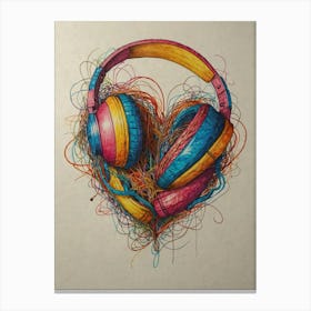Headphones In A Heart 1 Canvas Print