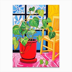 Pink And Red Plant Illustration Golden Pothos 2 Canvas Print