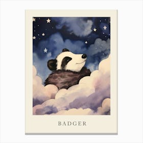 Baby Badger Sleeping In The Clouds Nursery Poster Canvas Print