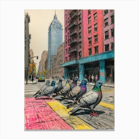 Pigeons On The Street 3 Canvas Print