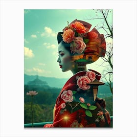 Geisha With Roses Exposure Canvas Print