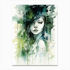 Girl in Enchanted forest during a magical rain shower Canvas Print