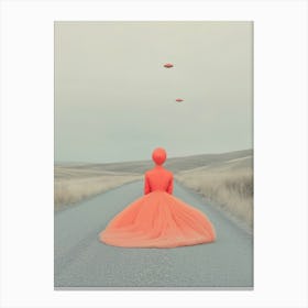 Surreal 0002 Surreal Poster 0000 Surreal Human And Landscape 0000 Bp6586 A Woman In A Dress On A Deserted Road Canvas Print