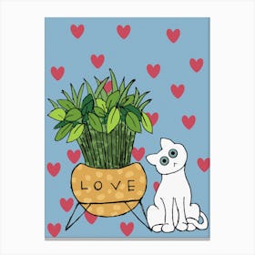 Cat And Plant Canvas Print