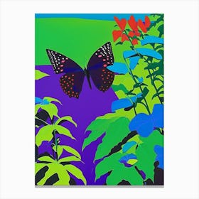Butterflies On Plants Pop Art David Hockney Inspired 1 Canvas Print