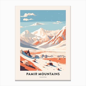 Vintage Winter Travel Poster Pamir Mountains Tajikistan 1 Canvas Print