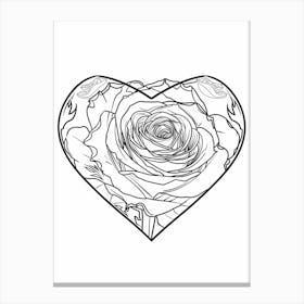 Rose Heart Line Drawing 1 Canvas Print