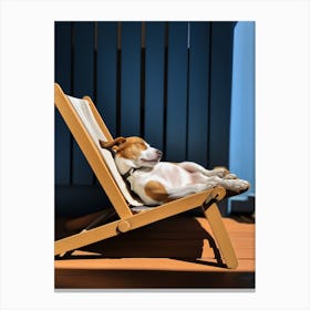 Dog Laying On Deck Chair Canvas Print