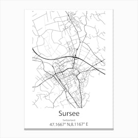 Sursee,Switzerland Minimalist Map Canvas Print