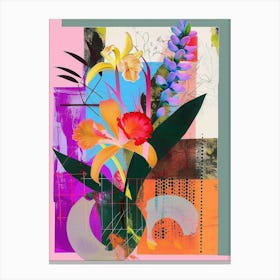 Orchid 3 Neon Flower Collage Canvas Print