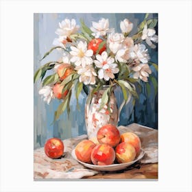 Lily Flower And Peaches Still Life Painting 1 Dreamy Canvas Print