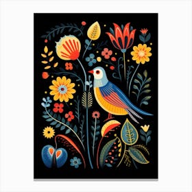 Folk Bird Illustration Finch 3 Canvas Print