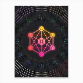 Neon Geometric Glyph in Pink and Yellow Circle Array on Black n.0375 Canvas Print