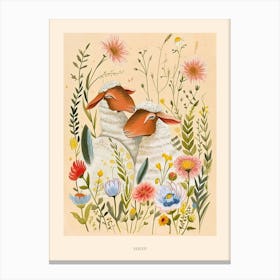 Folksy Floral Animal Drawing Sheep Poster Canvas Print