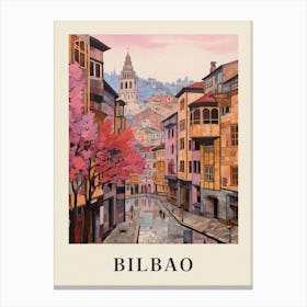 Bilbao Spain 3 Vintage Pink Travel Illustration Poster Canvas Print