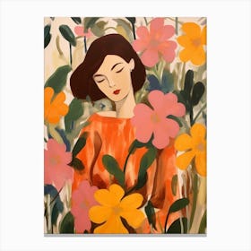 Woman With Autumnal Flowers Impatiens 3 Canvas Print