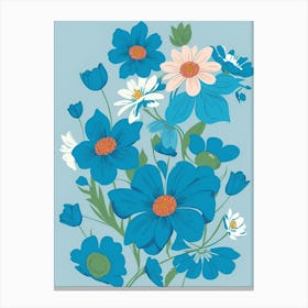 Beautiful Flowers Illustration Vertical Composition In Blue Tone 16 Canvas Print