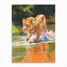 Transvaal Lion Crossing A River Fauvist Painting 1 Canvas Print