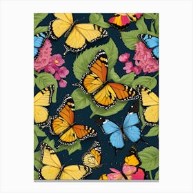 Colorful Butterflies On A Blue Background Canvas Print