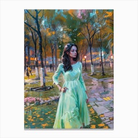 Girl In A Green Dress  Canvas Print