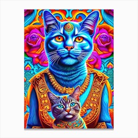 2 Blue Cats Illustration Canvas Print