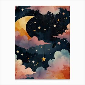 Moon And Stars Wallpaper Canvas Print