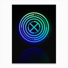 Neon Blue and Green Abstract Geometric Glyph on Black n.0200 Canvas Print