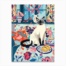 Tea Time With A Siamese Cat 4 Canvas Print