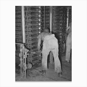 Working On The Hydraulic Presses At Cotton Seed Mill, Mclennan County, Texas By Russell Lee Canvas Print