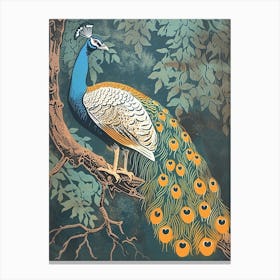 Blue Mustard Peacock In The Tree 2 Canvas Print