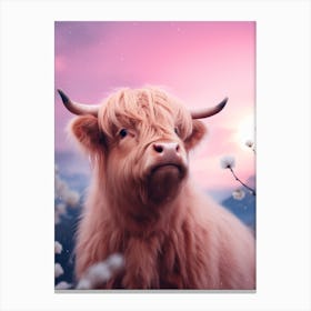 Highland Cow With Pink Dreamy Backdrop 2 Canvas Print