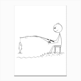 Stick Figure Man Fishing Canvas Print