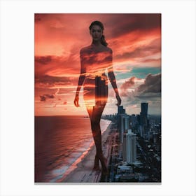 Sunset Woman On The Beach Canvas Print