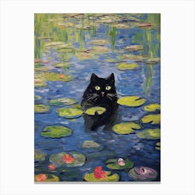 Water Lilies And A Black Cat Inspired By Monet 2 Canvas Print