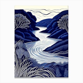 River Current Landscapes Waterscape Linocut 1 Canvas Print