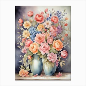 Vintage Blossoms In A Rustic Vase Canvas Print