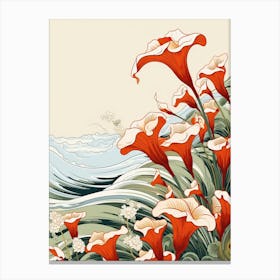 Great Wave With Calla Lily Flower Drawing In The Style Of Ukiyo E 2 Canvas Print