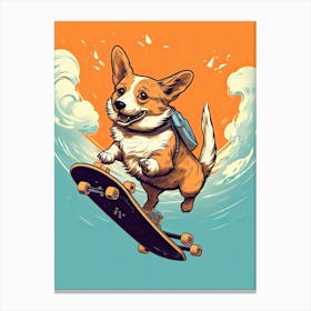 Pembroke Welsh Corgi Dog Skateboarding Illustration 3 Canvas Print