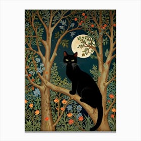 Cat In The Moonlight Style William Morris Canvas Print