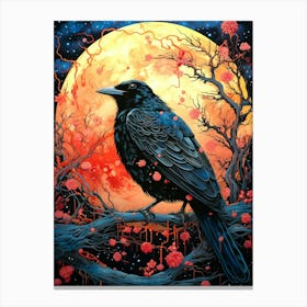 Crow At Full Moon Canvas Print