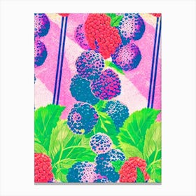 Black Raspberry Risograph Retro Poster Fruit Canvas Print