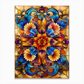 Colorful Stained Glass Flowers 3 Canvas Print
