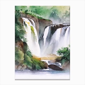 Nohsngithiang Falls, India Water Colour  (2) Canvas Print
